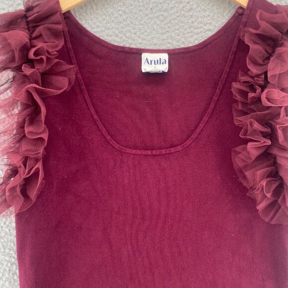 Arula Top Womens A US 14 16 Burgundy Sweater Knit Stretch Tulle Sleeve Cropped - Picture 2 of 9